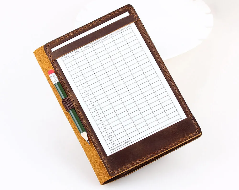 Handmade Leather Yardage Book Cover, Leather Golf Scorecard Holder Case