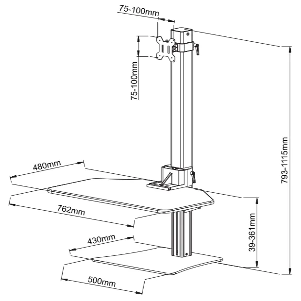 Height Adjustable Standing Desk for Single Monitor