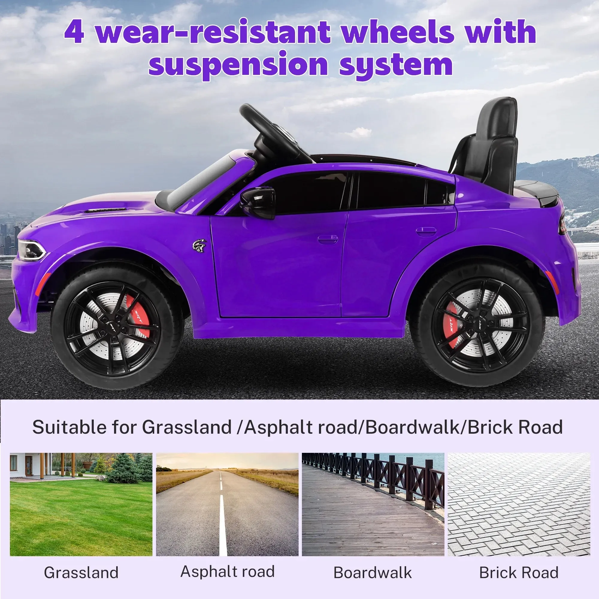 iRerts 12V Dodge Electric SRT Powered Ride On Car, Purple