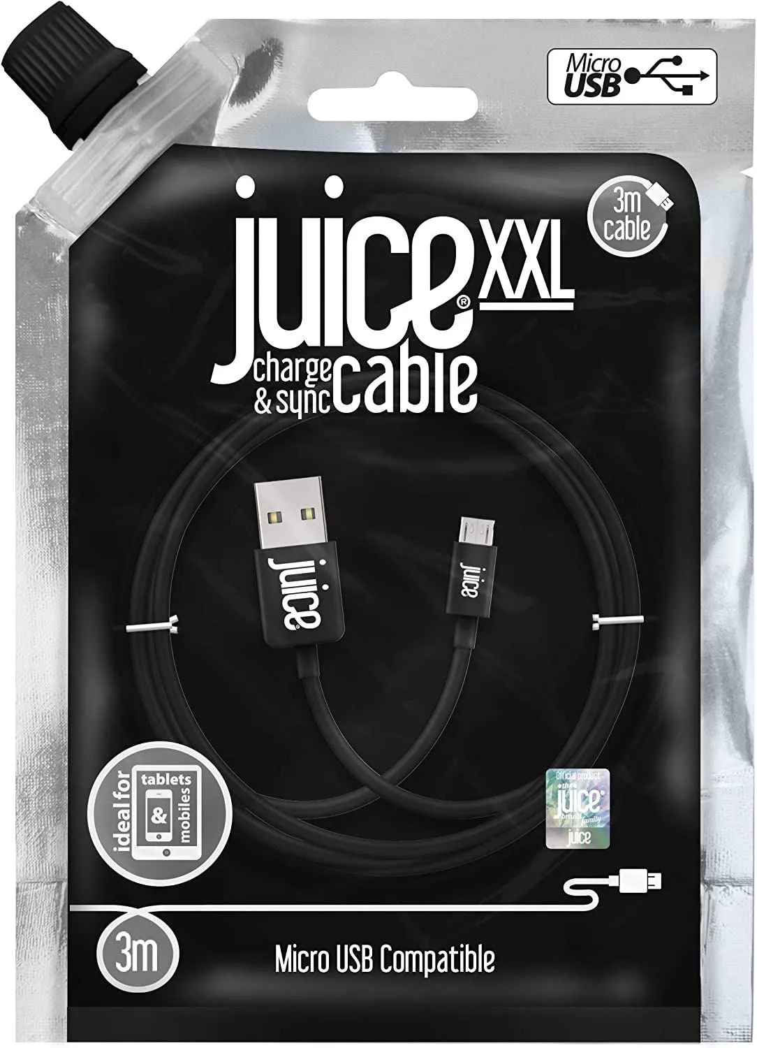 Juice 3M Black Micro USB Data Cable - JUICEMICROCABLEXXL-BLK