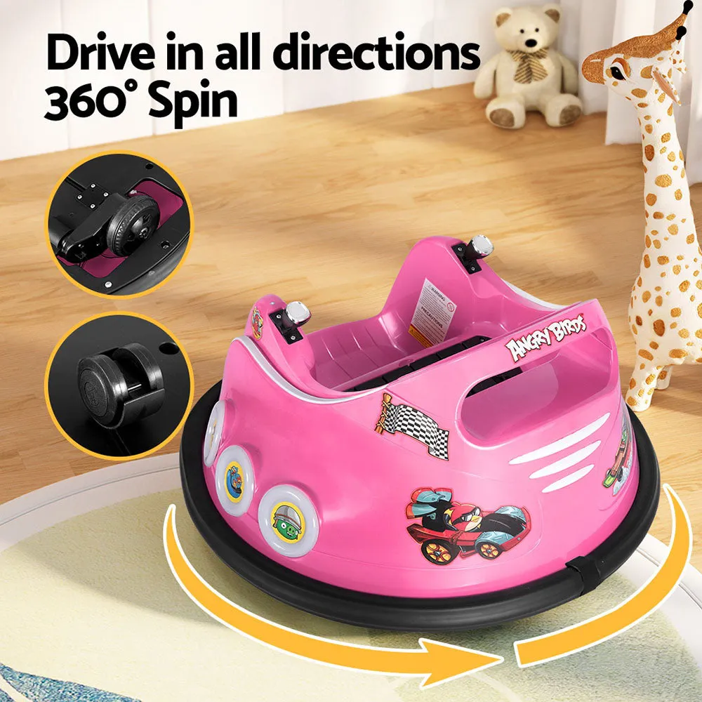 Kids Ride On Car Bumper Electric Toys Cars Light Remote Angry Birds Sticker - Pink