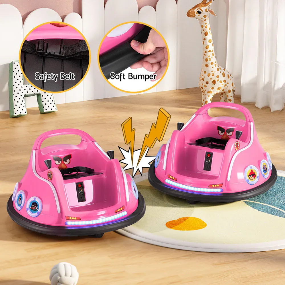 Kids Ride On Car Bumper Electric Toys Cars Light Remote Angry Birds Sticker - Pink