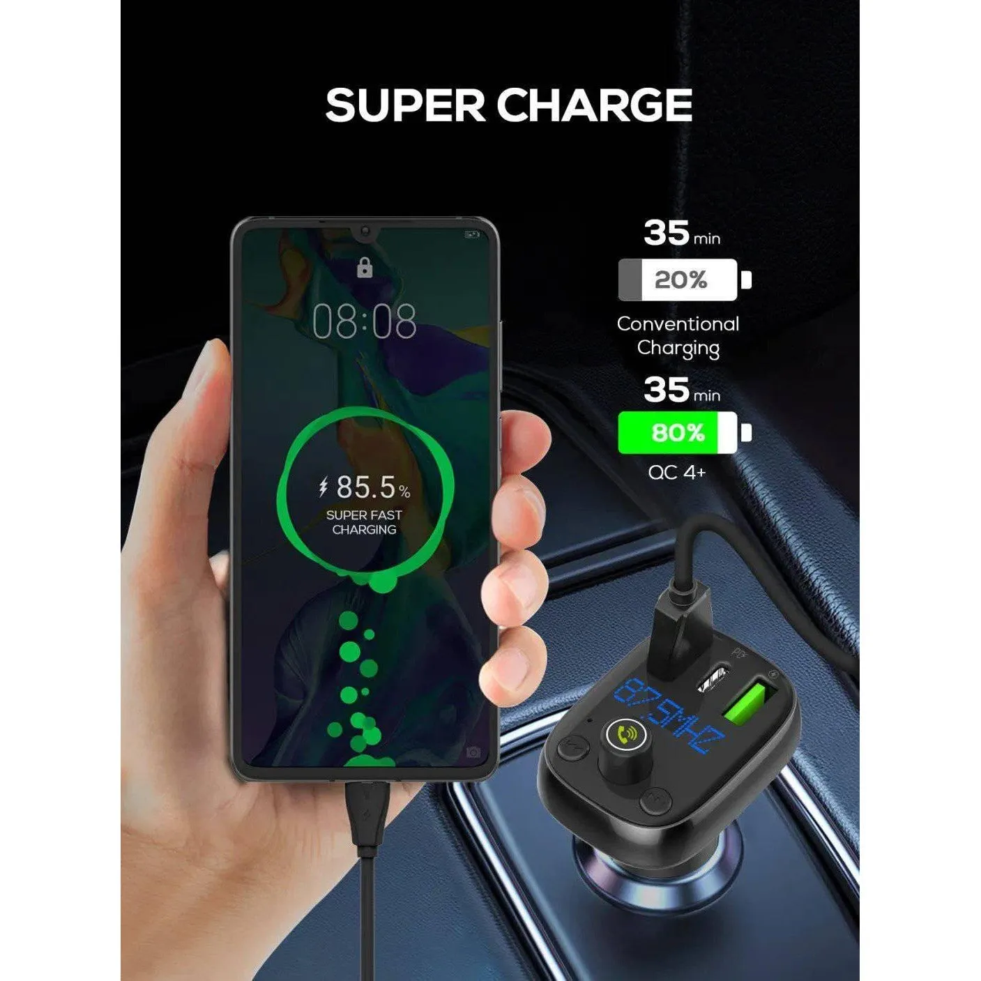 LDNIO Bluetooth FM Transmitter Triple USB Charger / USB-C PD / QC 4.0  / Auto-ID Fast Charging C704Q