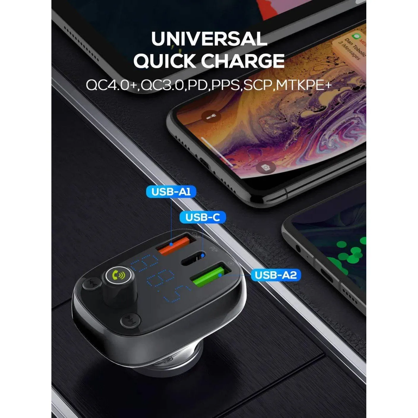 LDNIO Bluetooth FM Transmitter Triple USB Charger / USB-C PD / QC 4.0  / Auto-ID Fast Charging C704Q