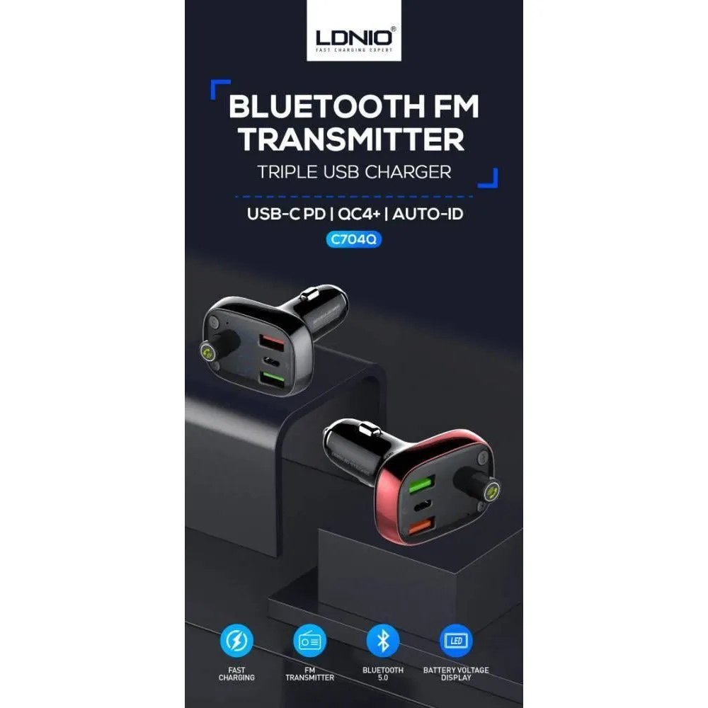 LDNIO Bluetooth FM Transmitter Triple USB Charger / USB-C PD / QC 4.0  / Auto-ID Fast Charging C704Q