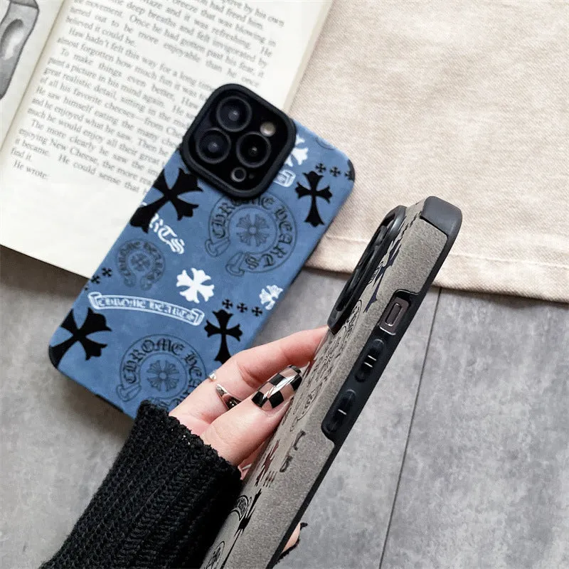 Leather Style Chromo Heart  Phone Case For IPhone