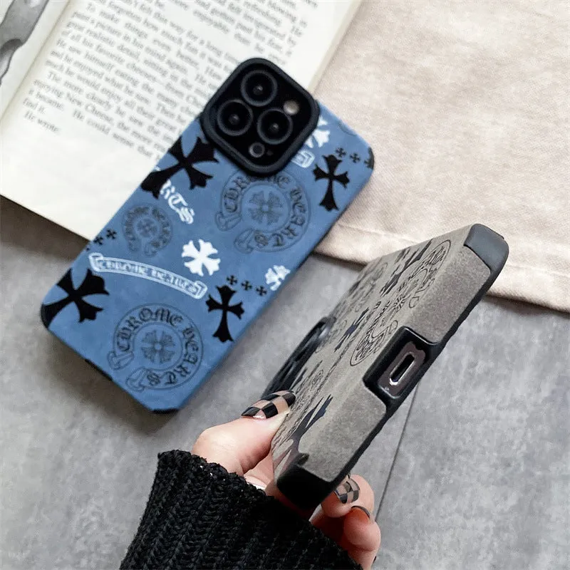 Leather Style Chromo Heart  Phone Case For IPhone