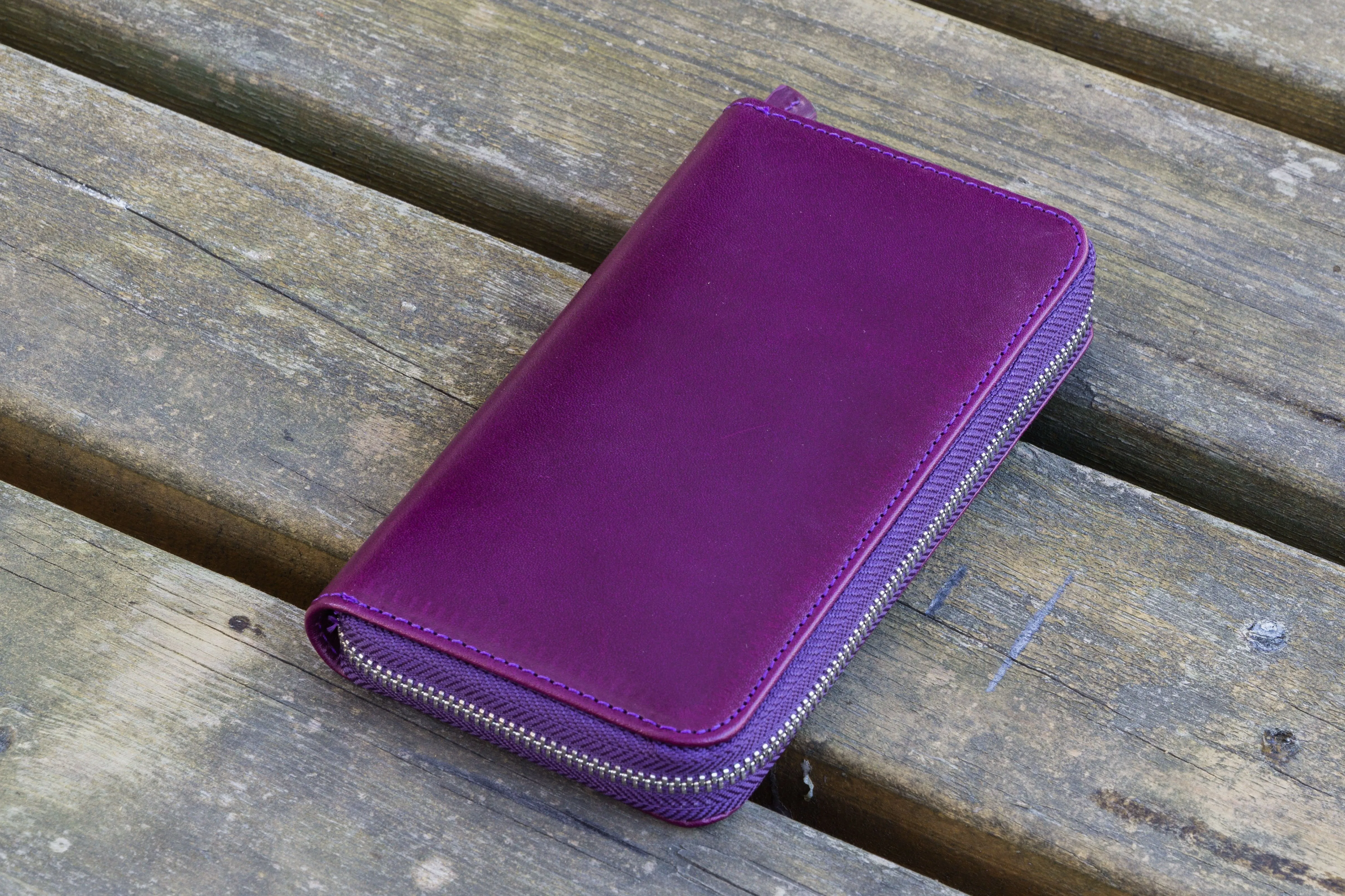 Leather Zippered 3 Slots Pen Case - Purple