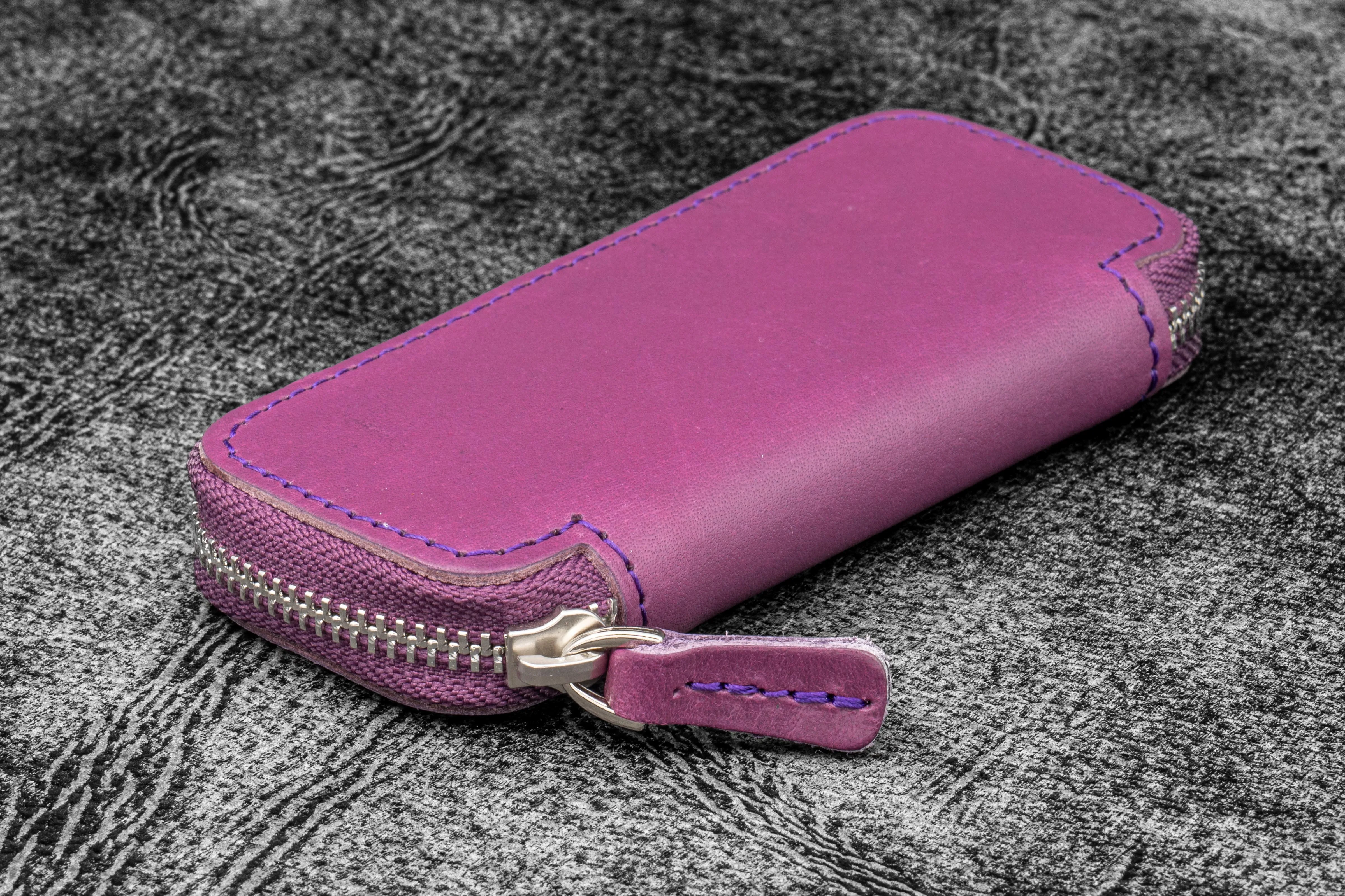 Leather Zippered Double Pen Case for Kaweco - Pocket Pen - Purple