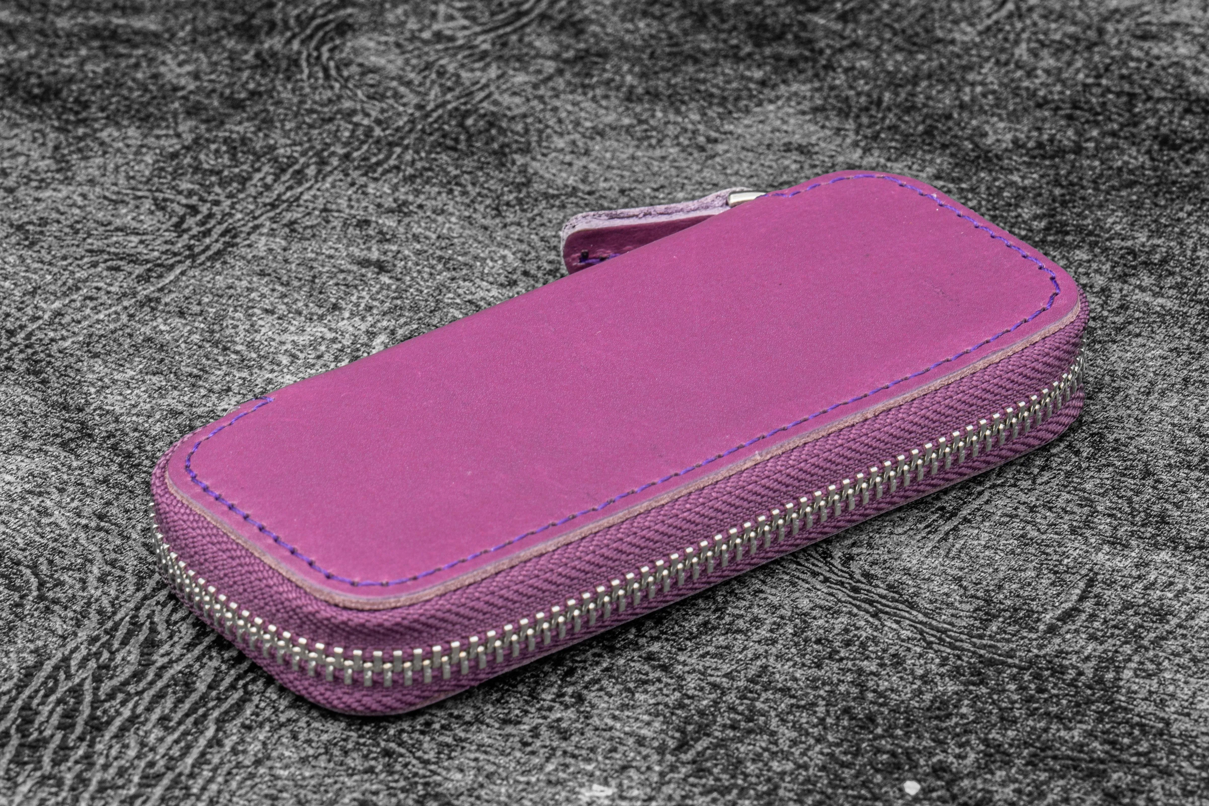 Leather Zippered Double Pen Case for Kaweco - Pocket Pen - Purple