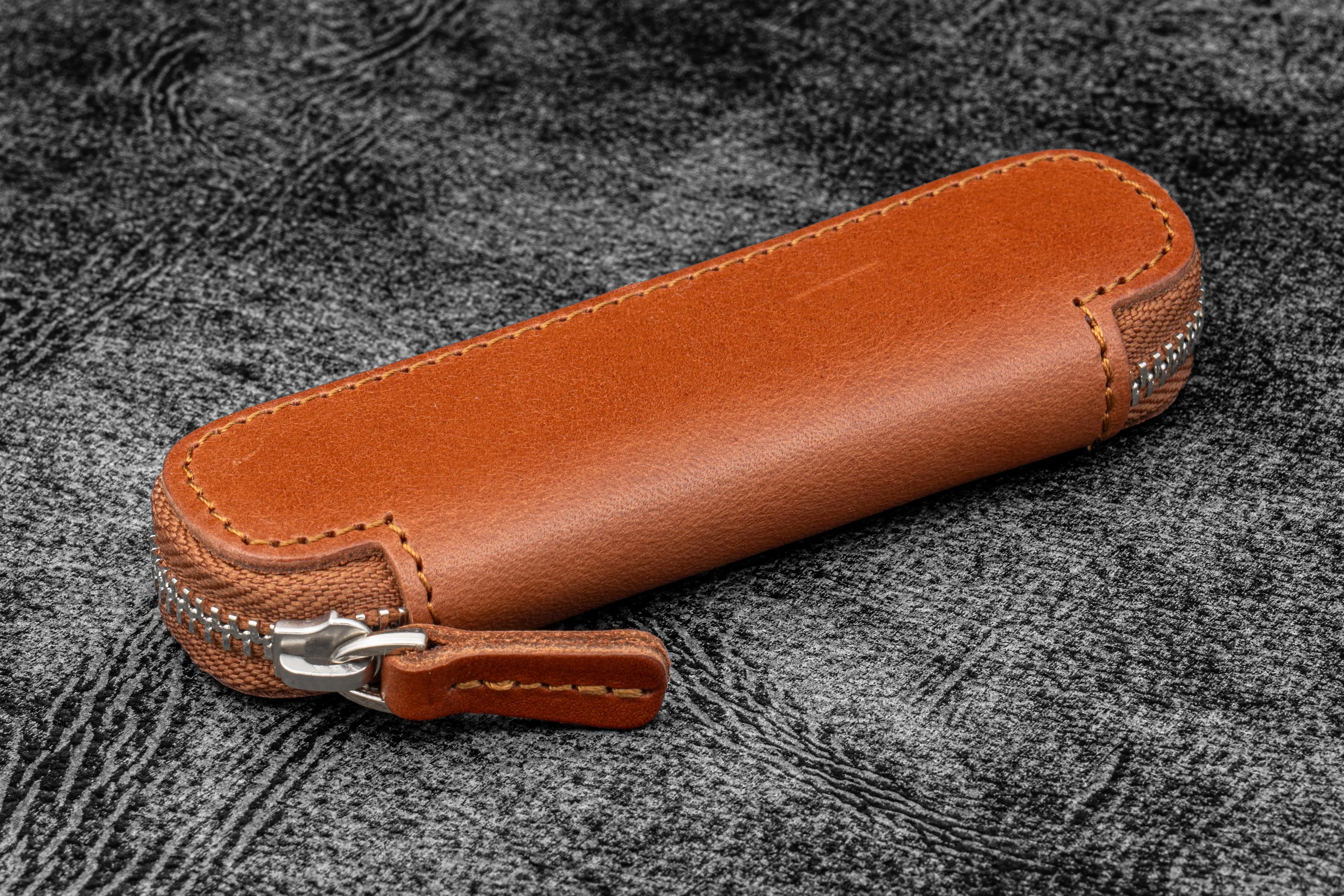 Leather Zippered Single Pen Case for Kaweco - Pocket Pen - Brown