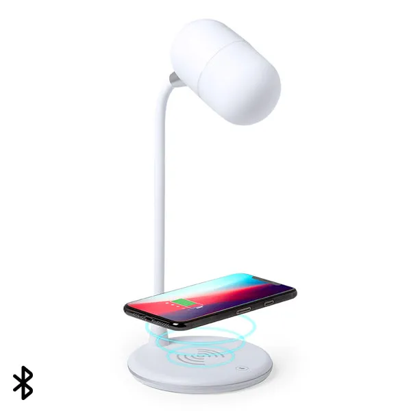 LED Lamp with Bluetooth Speaker and Wireless Charger White 146268