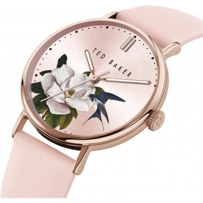 Light Pink Floral Dial Pink Leather Ladies Watch BKPPFF909