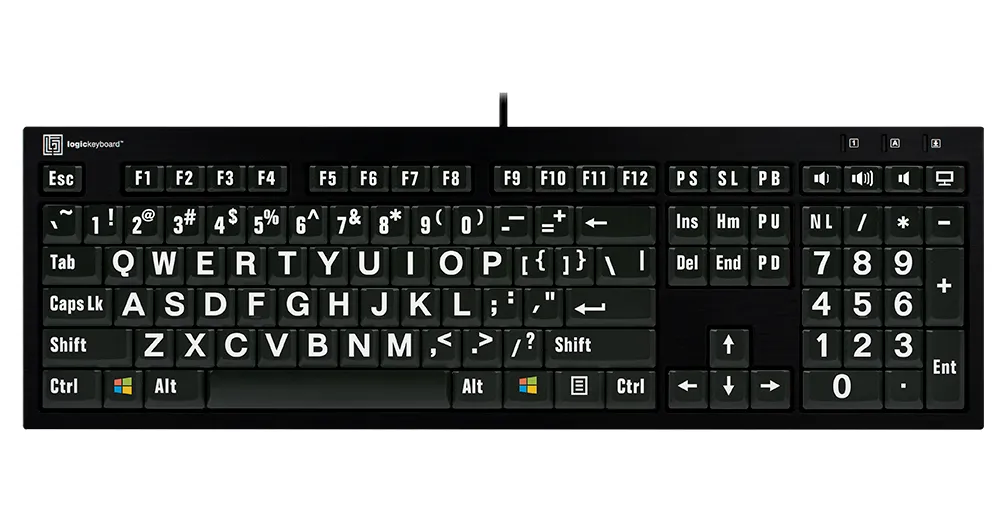 LogicKeyboard LargePrint White on Black PC Nero Slim Line LKBU-LPWB-BJPU-US