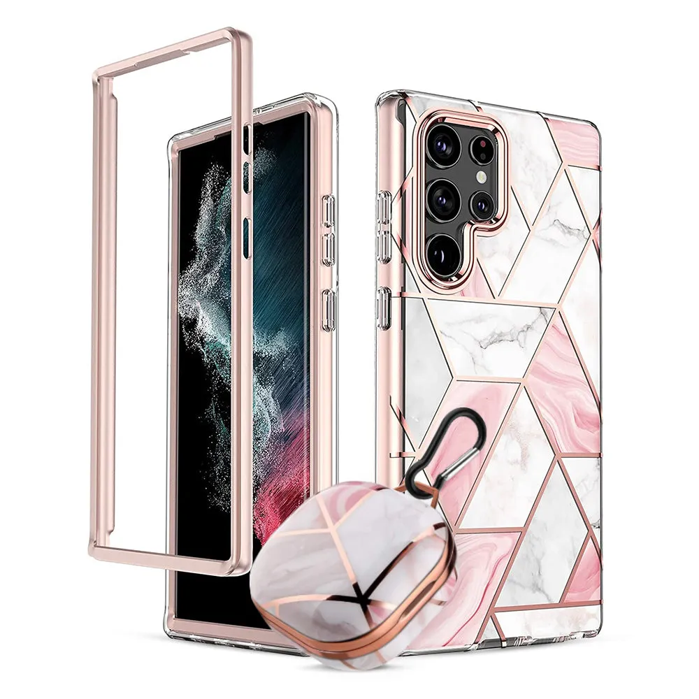 Marble Bundle for Samsung Galaxy S23 5G Ultra Case   Galaxy Buds Case (Pink)