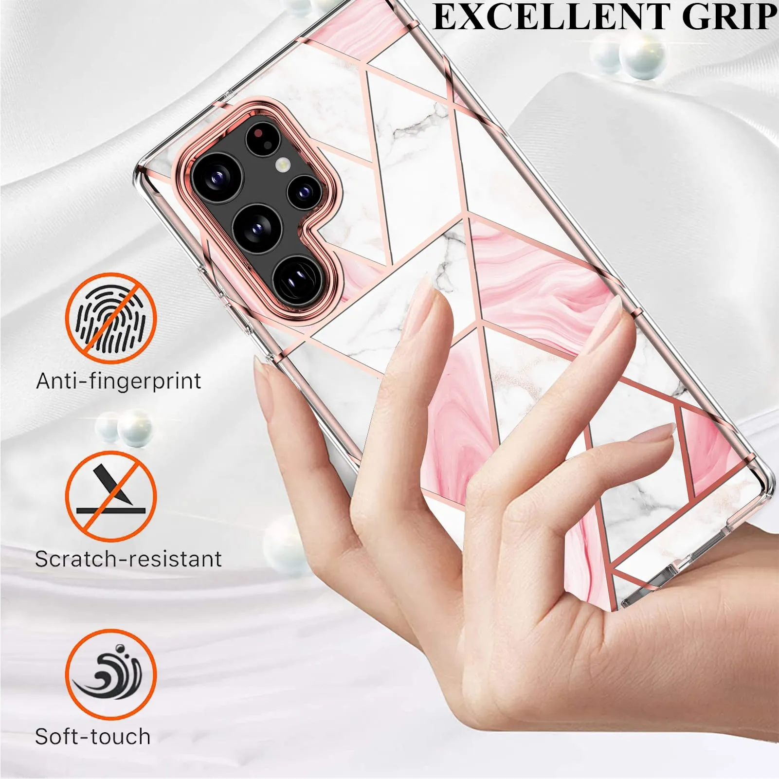 Marble Bundle for Samsung Galaxy S23 5G Ultra Case   Galaxy Buds Case (Pink)