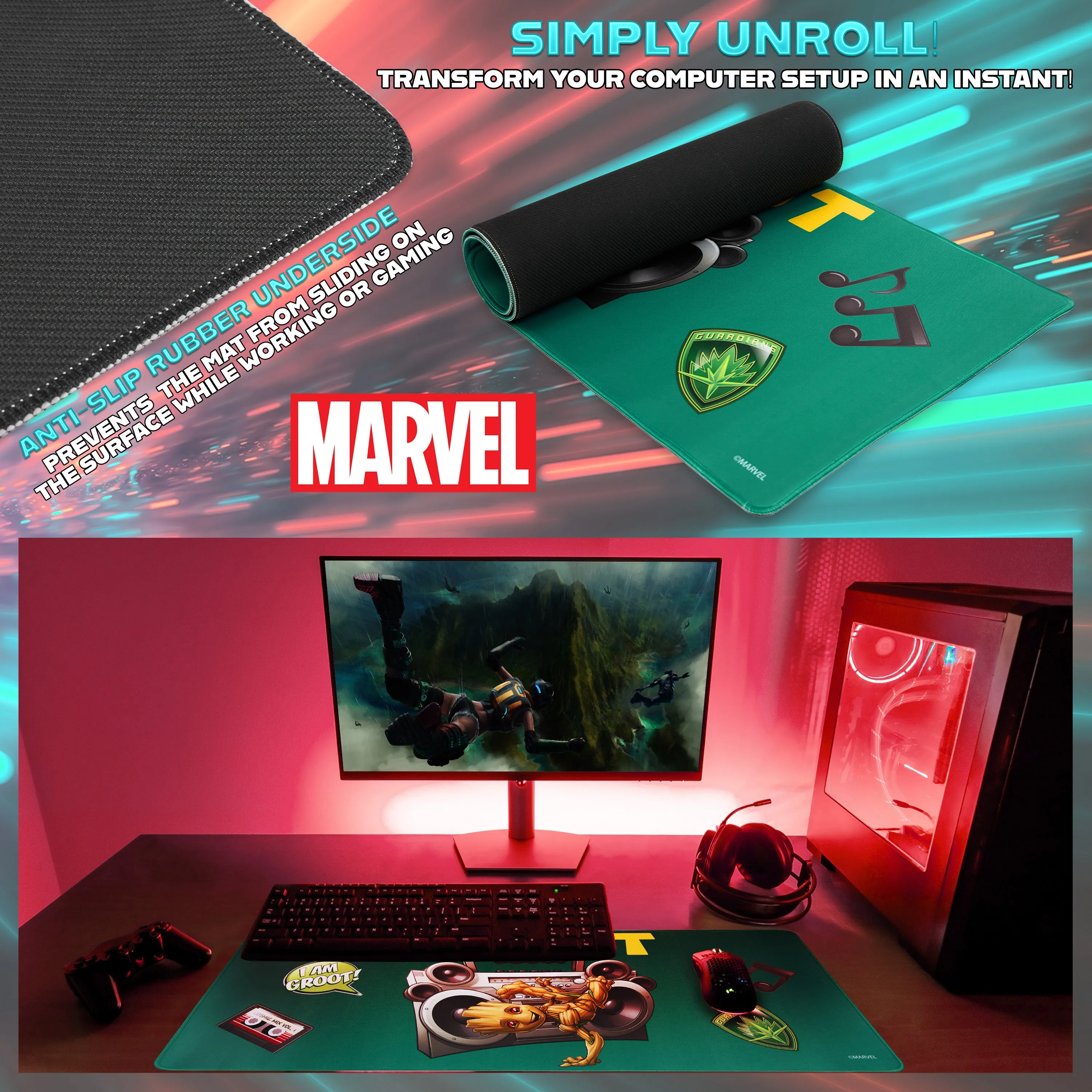 Marvel Avengers Desk Mat,  Large Mouse Mat - Green, I am Groot