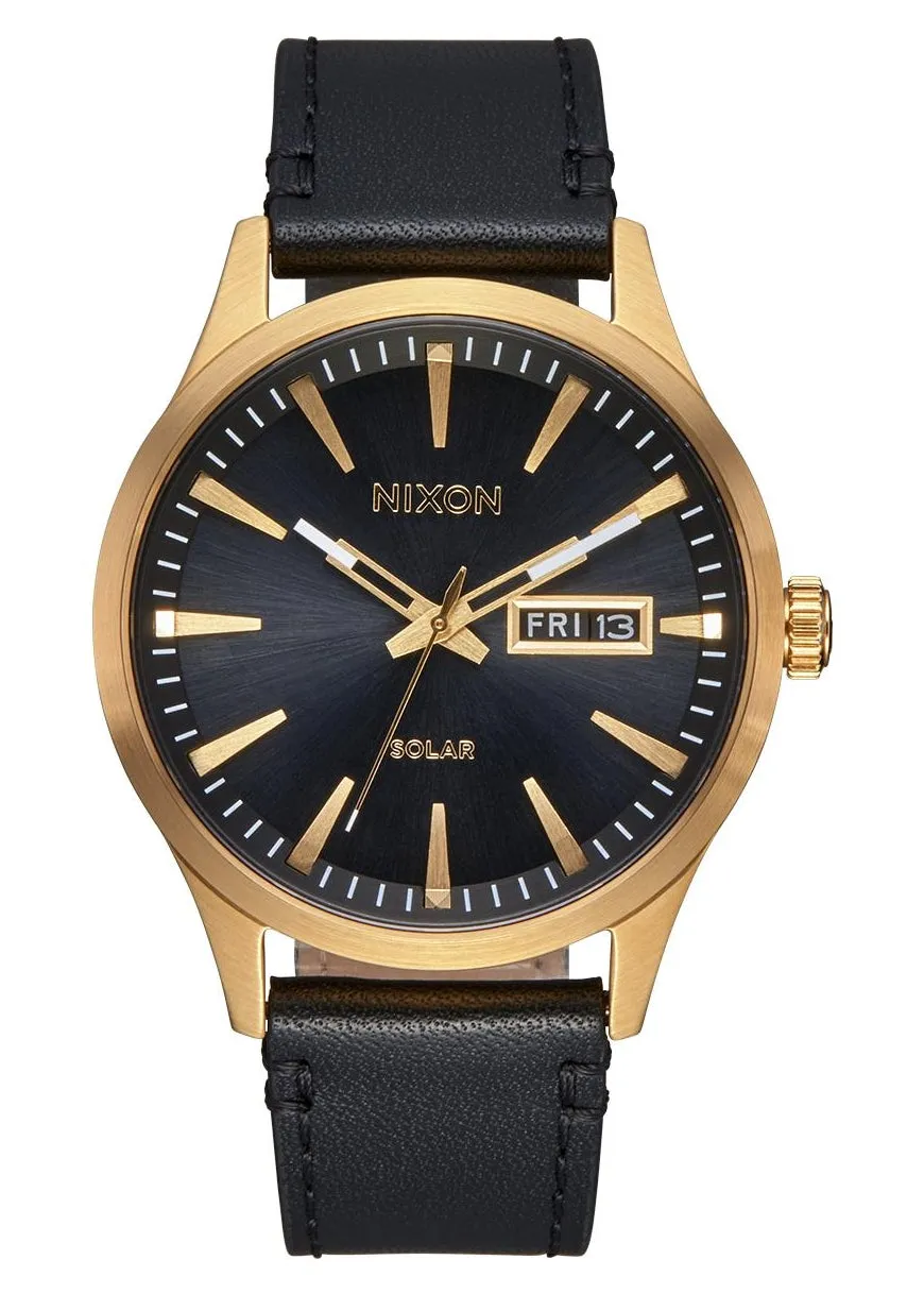 NIXON SENTRY SOLAR GOLD / BLACK LEATHER BAND A1347 510-00