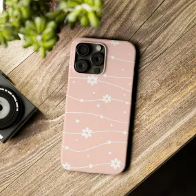 Pink background and White Daisies Polka Dots Design Sleek Elegance Wireless-Charging Compatible Phone Case Slim Phone Case compatible with over 20 iphone models