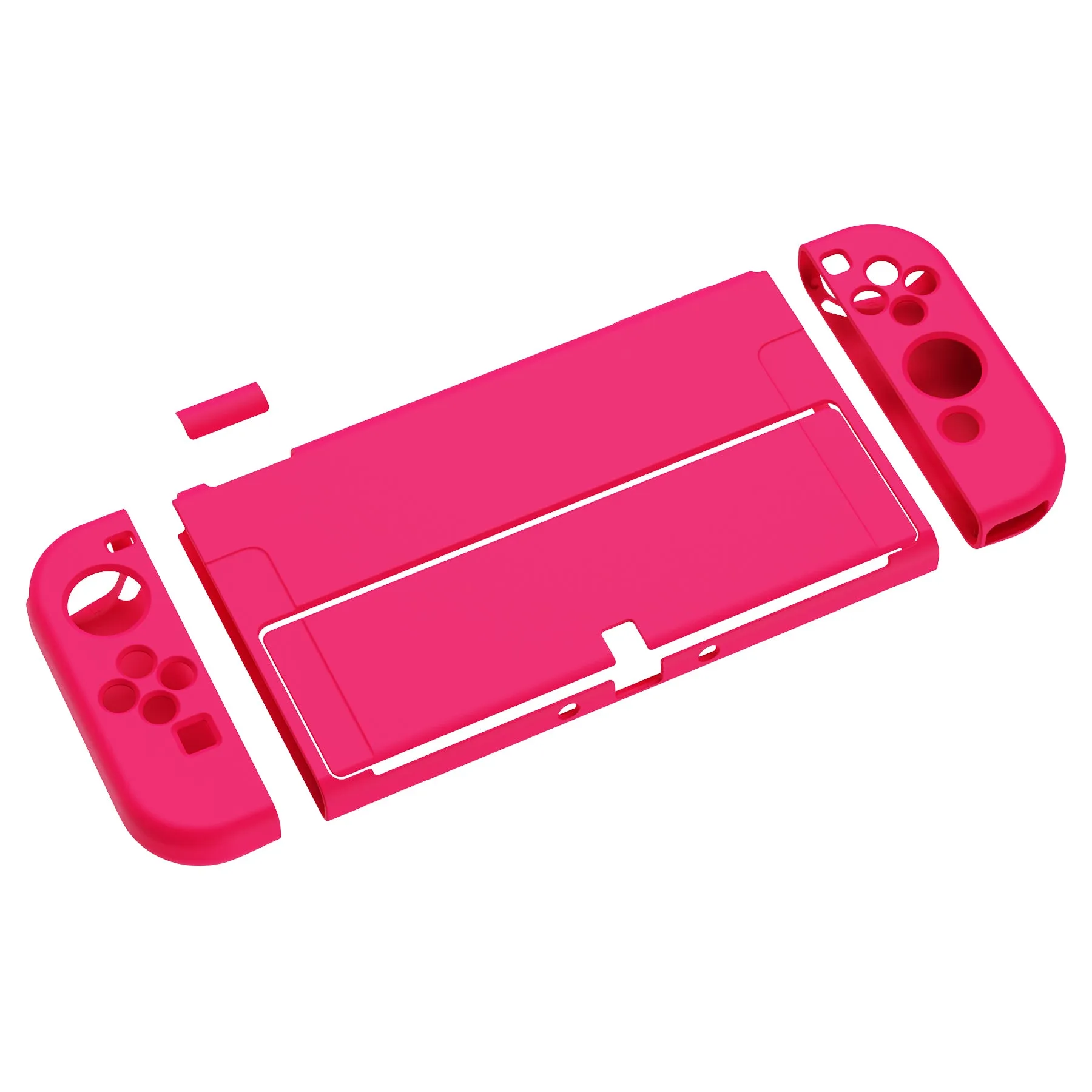 PlayVital ZealProtect Soft Protective Case for Nintendo Switch OLED, Flexible Protector Joycon Grip Cover for Nintendo Switch OLED with Thumb Grip Caps & ABXY Direction Button Caps - Bright Pink - XSOYM5012