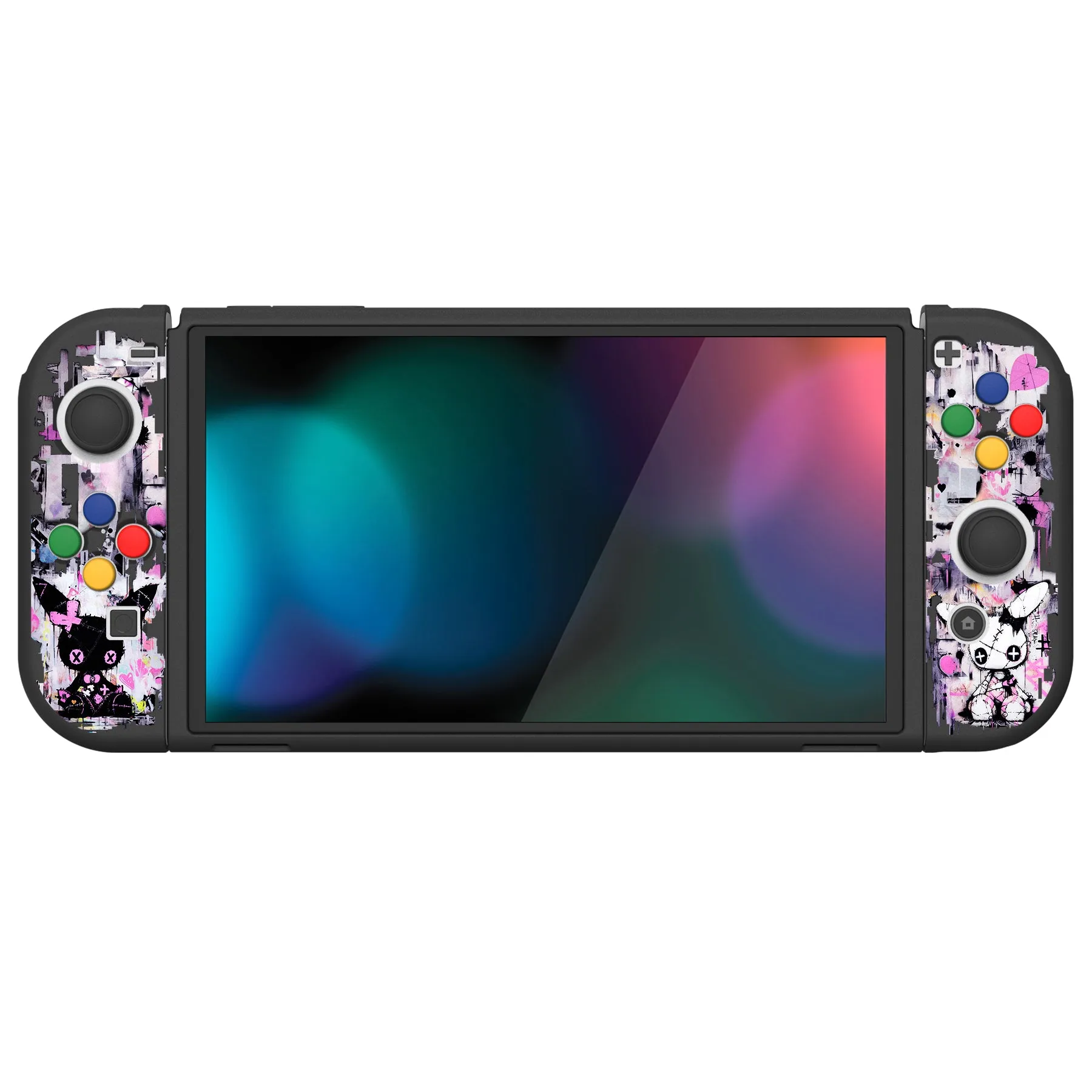 PlayVital ZealProtect Soft Protective Case for Switch OLED, Flexible Protector Joycon Grip Cover for Switch OLED with Thumb Grip Caps & ABXY Direction Button Caps - Lovely Punky Bunny - XSOYV6054