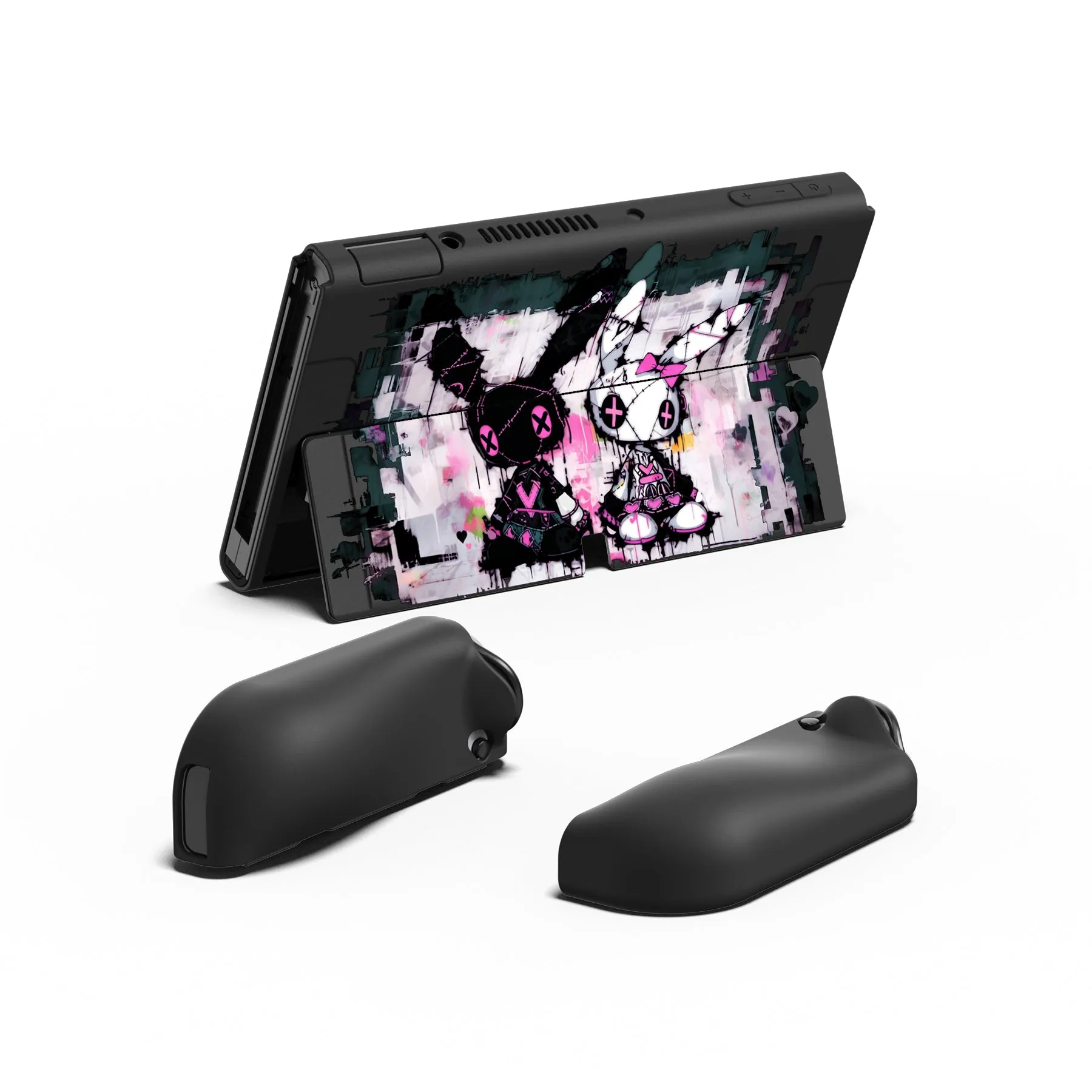 PlayVital ZealProtect Soft Protective Case for Switch OLED, Flexible Protector Joycon Grip Cover for Switch OLED with Thumb Grip Caps & ABXY Direction Button Caps - Lovely Punky Bunny - XSOYV6054