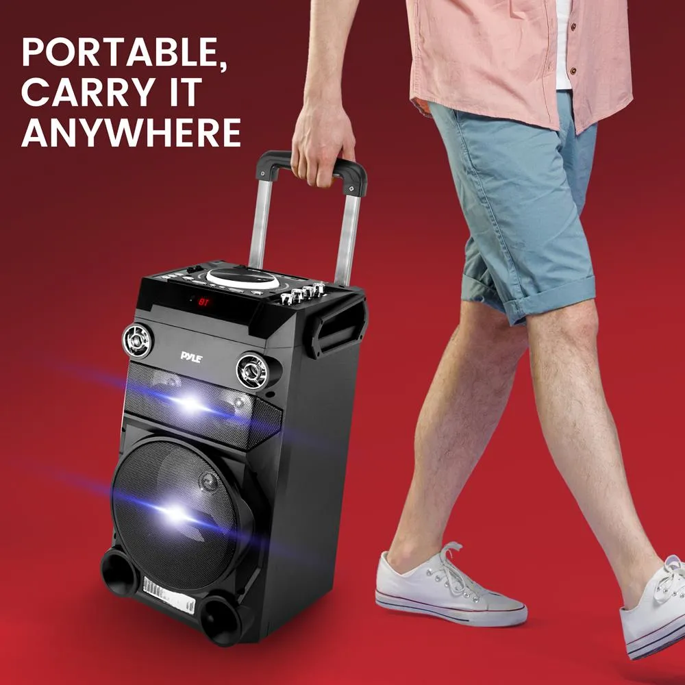 Portable Bluetooth Karaoke Speaker System - Pa Loudspeaker With Flashing Dj Lights, Built-In Rechargeable Battery, Fm Radio, Mp3/Usb/Micro Sd