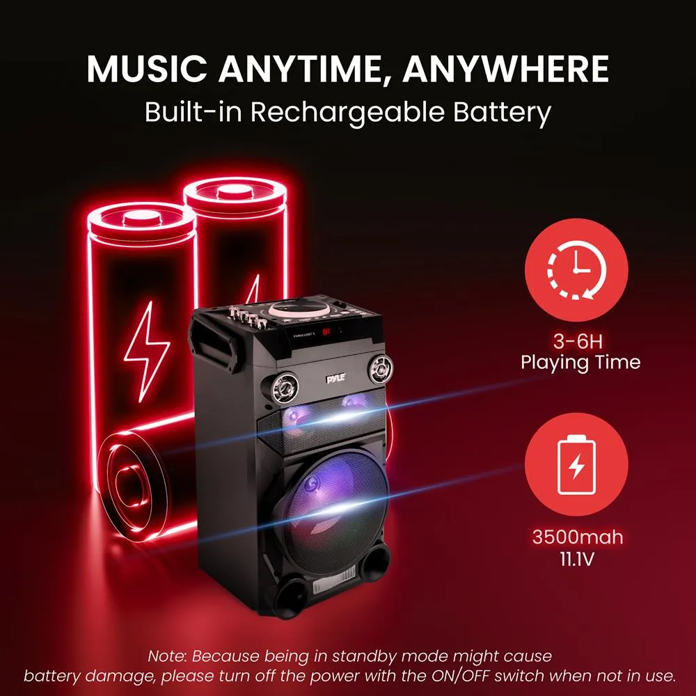 Portable Bluetooth Karaoke Speaker System - Pa Loudspeaker With Flashing Dj Lights, Built-In Rechargeable Battery, Fm Radio, Mp3/Usb/Micro Sd