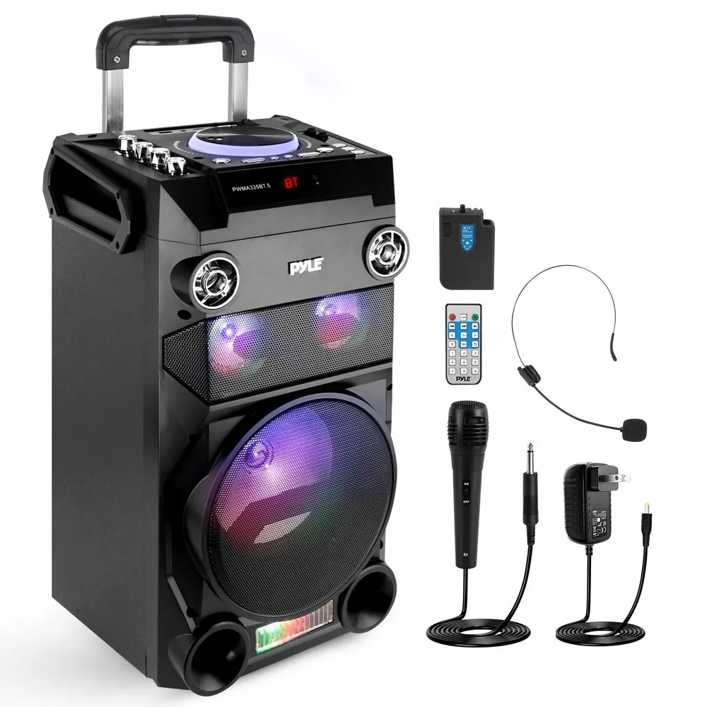 Portable Bluetooth Karaoke Speaker System - Pa Loudspeaker With Flashing Dj Lights, Built-In Rechargeable Battery, Fm Radio, Mp3/Usb/Micro Sd