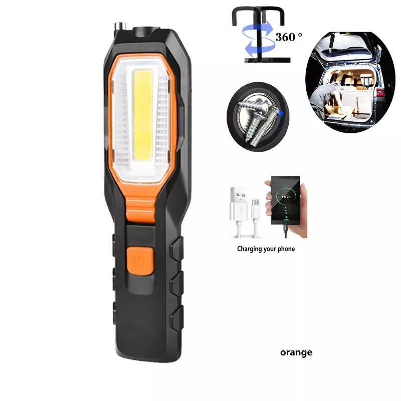 Portable Car Repair LED Flashlight USB Rechargeable COB Torch Waterproof Outdoor Lamp Camping Emergency Light With Magnet Hook