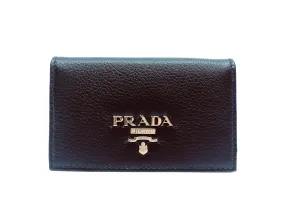 Prada Black Vitello Grain Soft Calf Leather Credit Card Case Wallet