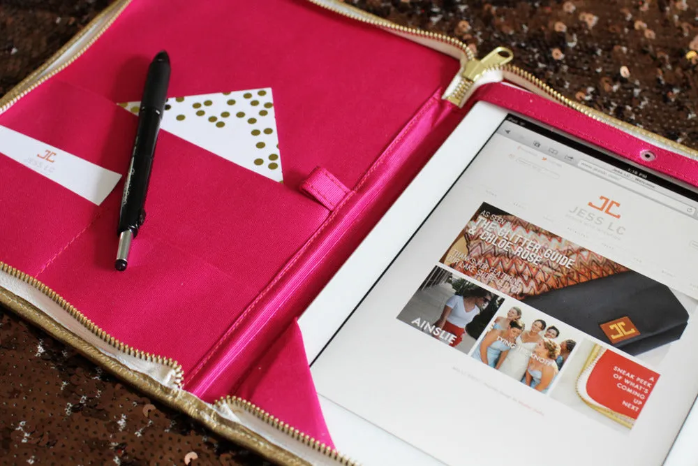 Quincy iPad Case, Gold   Fuchsia