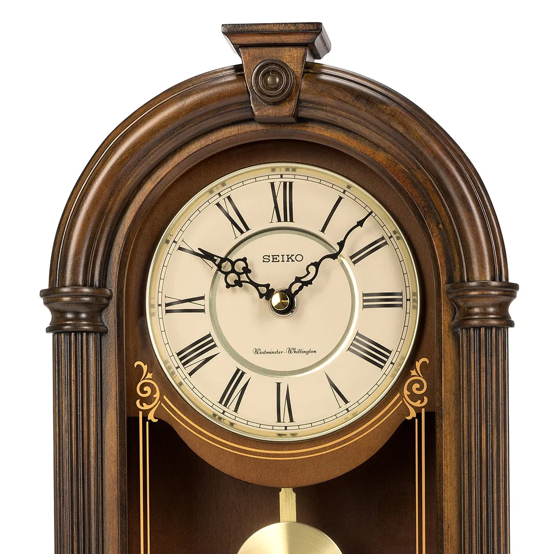 QXQ036B Vertical Brown Wooden Dual Chimes Table Top Clock with Pendulum