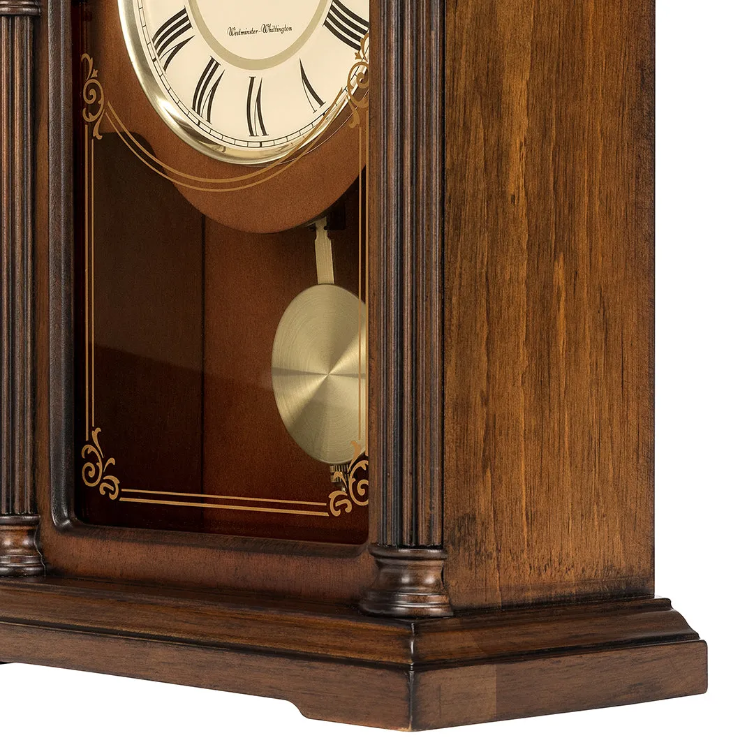 QXQ036B Vertical Brown Wooden Dual Chimes Table Top Clock with Pendulum