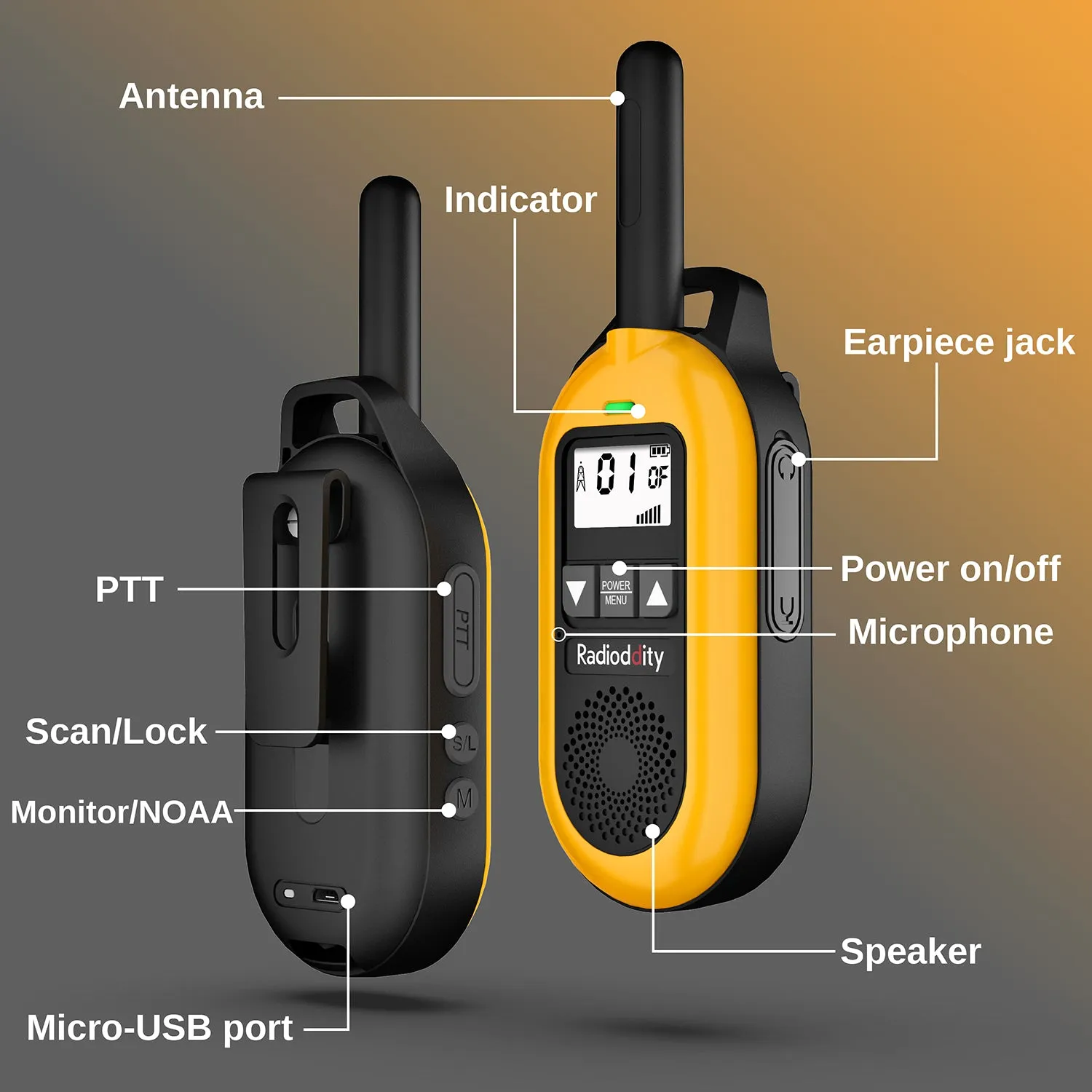 Radioddity FS-T2 / PR-T2 [1 Pair] | NOAA | License-free | USB Charging | CTCSS/DCS