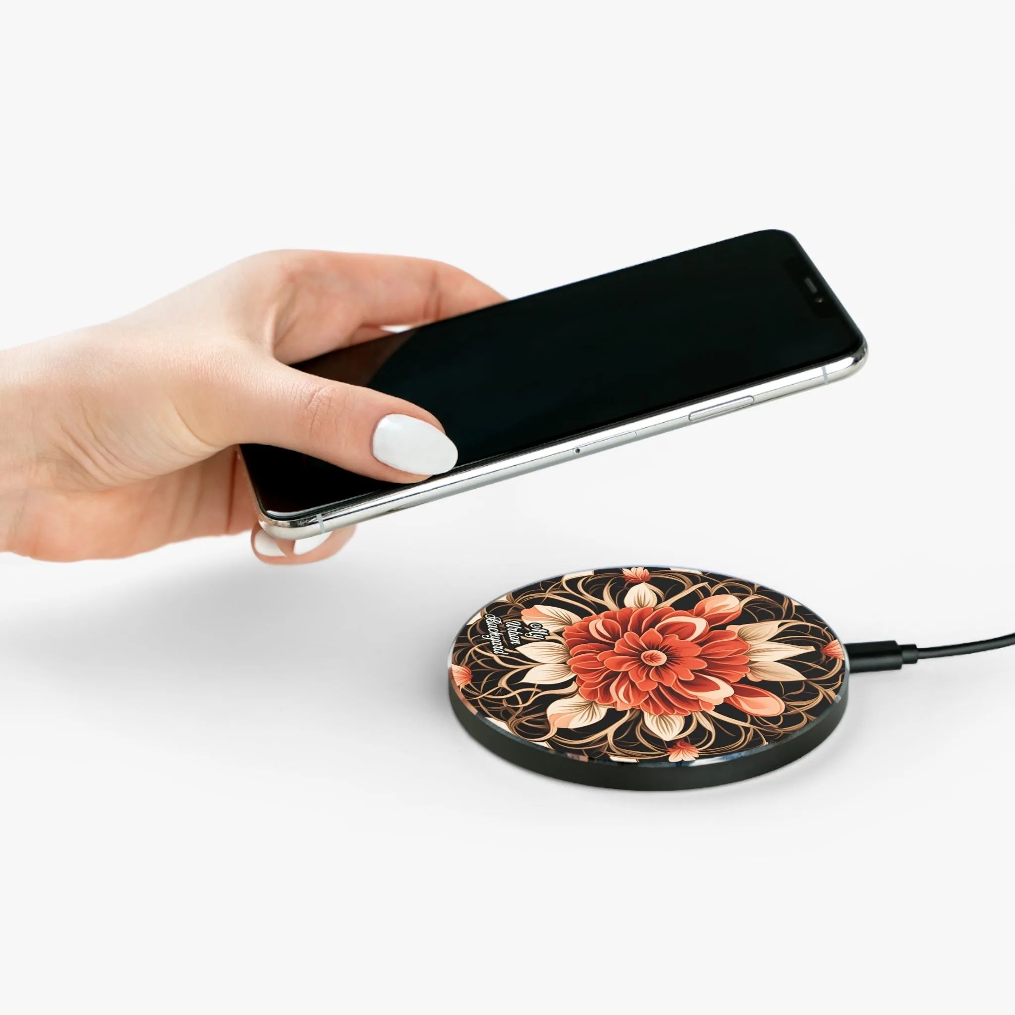 Red Flower, 10W Wireless Charger for iPhone, Android, Earbuds