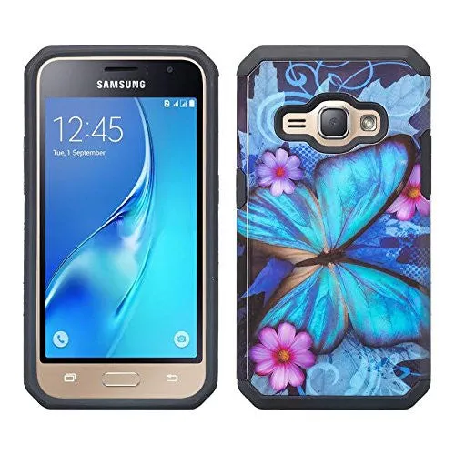 Samsung Galaxy J3 Case, J3V Case | Galaxy Express Prime Case | Galaxy Sky Case | Amp Prime Case | Galaxy Sol Slim Hybrid Dual Layer[Shock/Impact Resistant] Case - Blue Butterfly