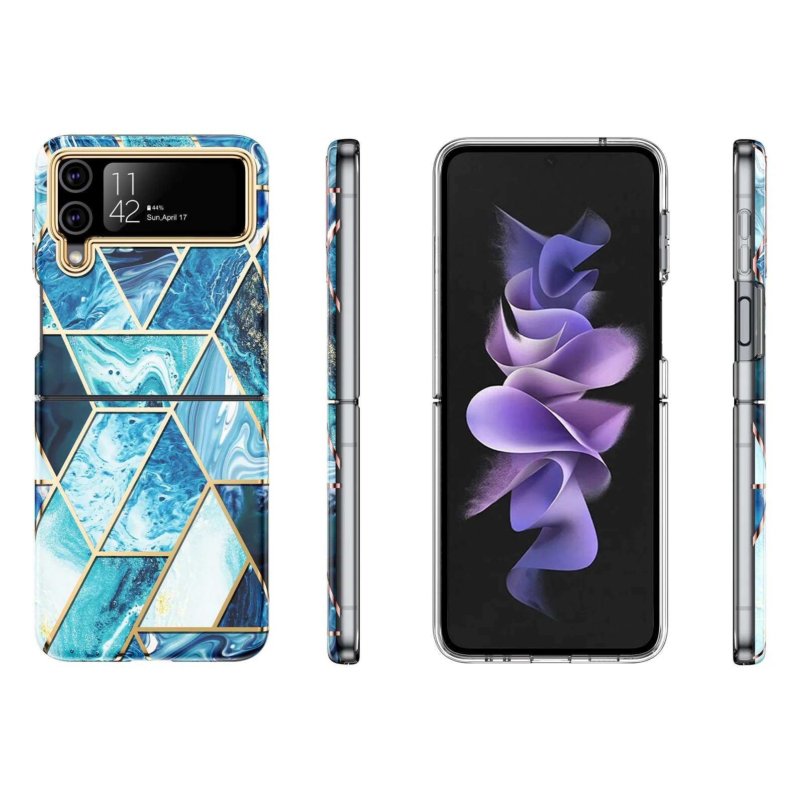 Samsung Galaxy Z Flip 4 Case   Galaxy Buds Case | Marble Pattern Phone Cover | Blue