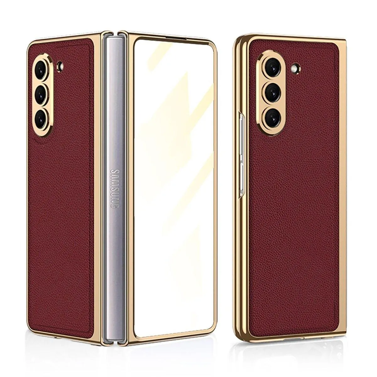 Sceptri Luxury Electroplated Leather Case For Galaxy Z Fold With 9H Tempered Film