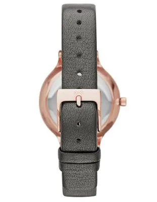 Skagen Womens Anita Crystal Watch - Grey Dial & Leather Strap - Gold-Tone Case