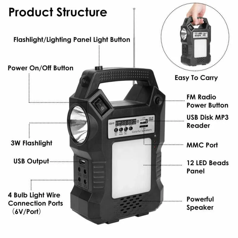 SMAXPro™ Portable Solar Power Station: MP3/FM Speaker, USB Power, Flashlight