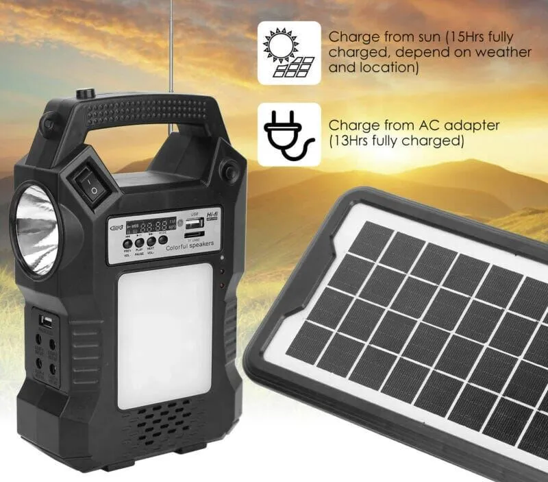 SMAXPro™ Portable Solar Power Station: MP3/FM Speaker, USB Power, Flashlight