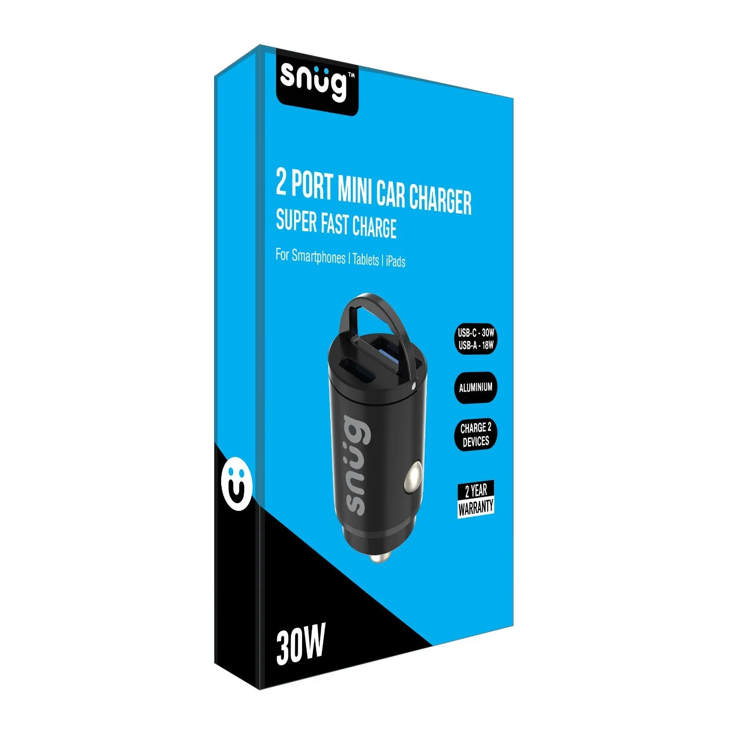 Snug Dual Port Mini Car Charger PD/USB 30W - Black (SNCAR-MIN2PD)