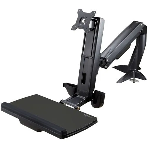 StarTech.com Sit Stand Monitor Arm - Desk Mount Sit-Stand Workstation up to 27inch VESA Display - Standing Desk Converter - Keyboard Tray - Height Adjustable - 1 Display(s) Supported - 86.4 cm (34") Screen Support - 7.98 kg Load Capacity - 75 x 75, 100 x