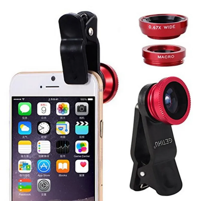 Universal Fisheye Lens 3 in 1 Mobile Phone Clip Lenses Fish Eye Wide Angle Macro Camera Lens for Smartphone iPhone 6  Microscope