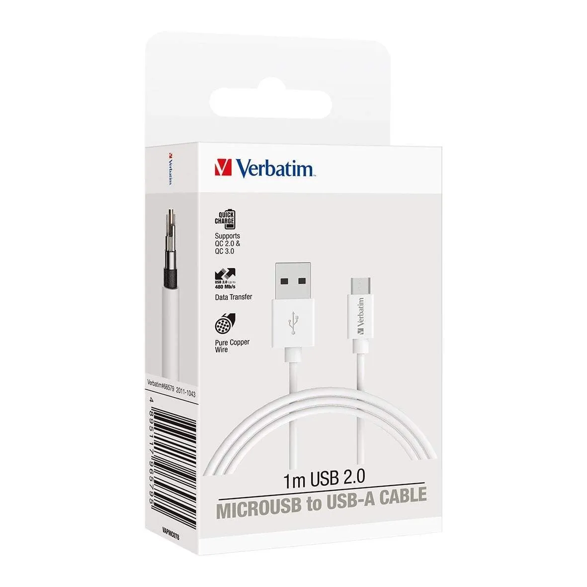 Verbatim Essentials Charge & Sync Micro USB Cable 1mt - White