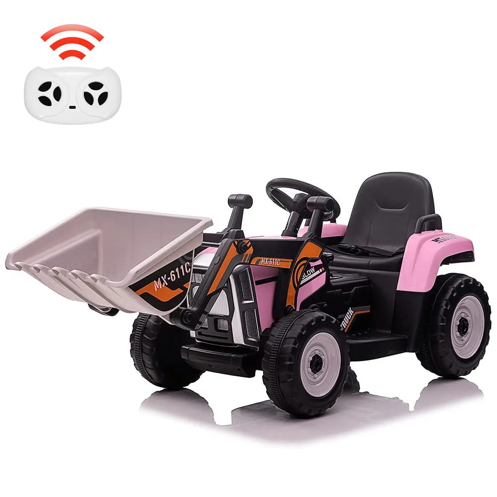 WHIZMAX Kids Ride on Excavator Electric Construction Vehicle with Bucket Pink