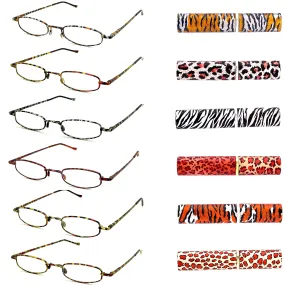 Wildlife Metal Tube Readers Tiger, Zebra, Leopard, Giraffe Print Reading Glasses