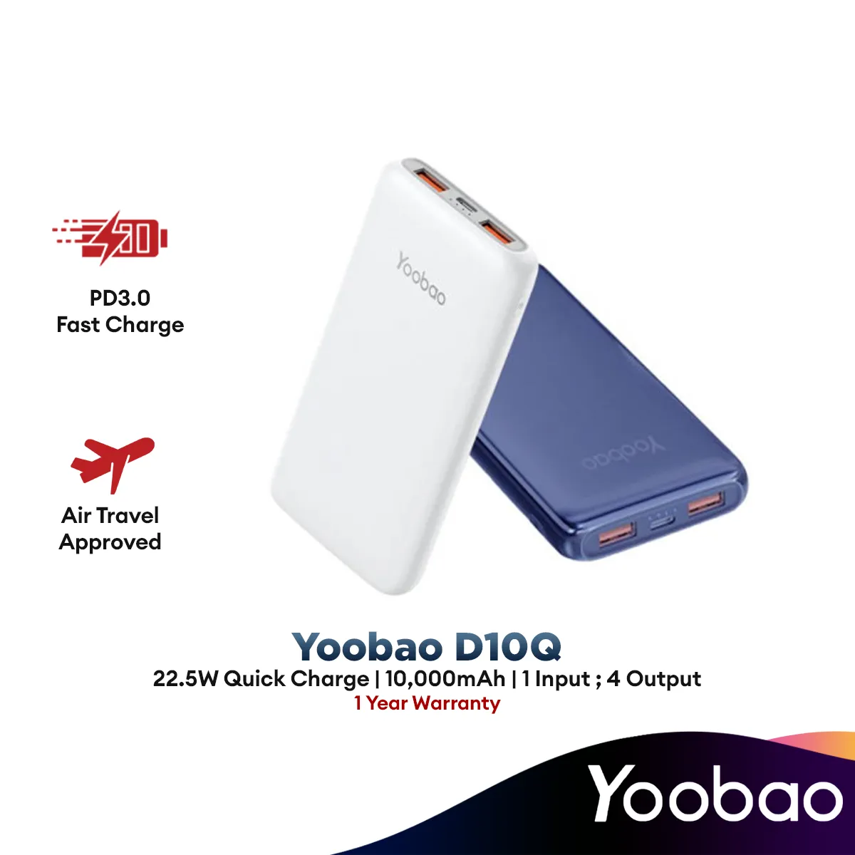 Yoobao D10Q 10000mAh 22.5W Super Fast Charge Slim Power Bank Support PD/SCP/FCP/QC3.0 with Dual Outputs - Blue